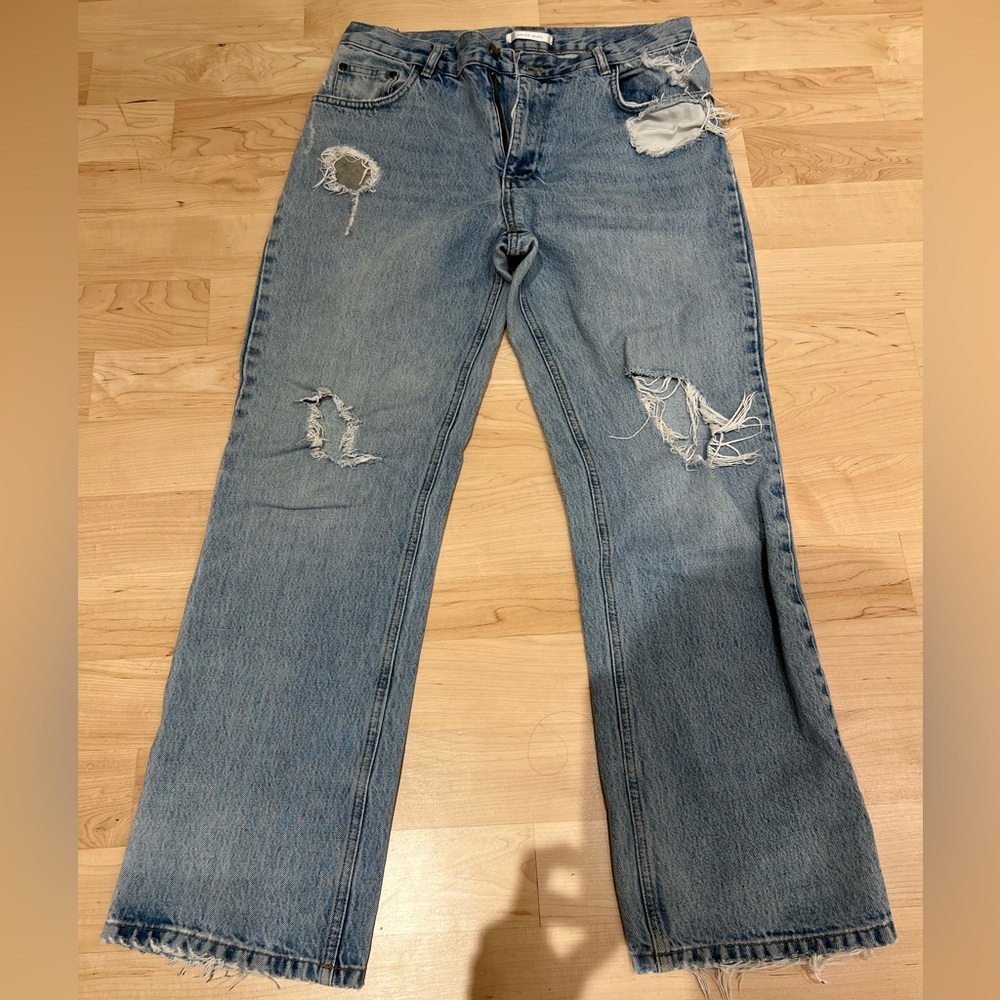 Anine Bing Light Blue Distressed Straight Leg Jeans